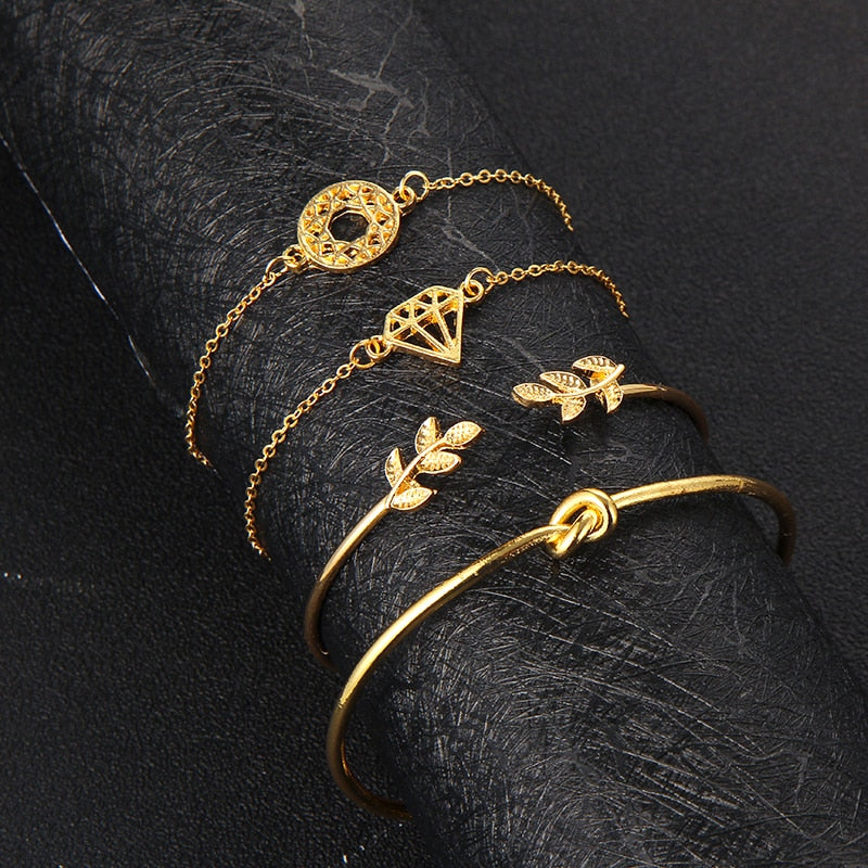 Leaf Knot Hand Cuff Link Bracelet