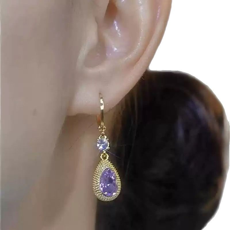 Purple Droplet Zircon Durian Earrings