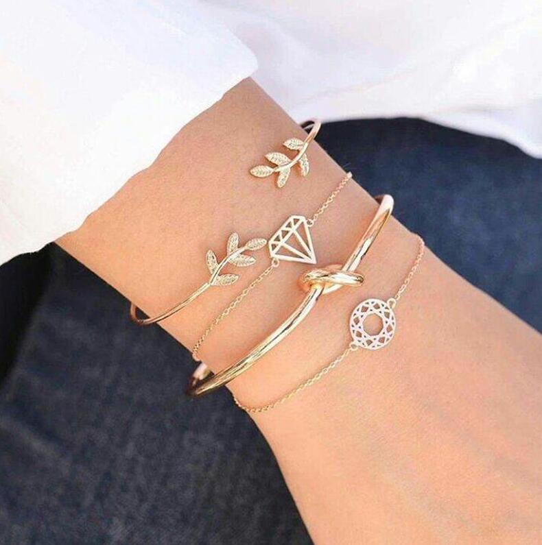 Leaf Knot Hand Cuff Link Bracelet