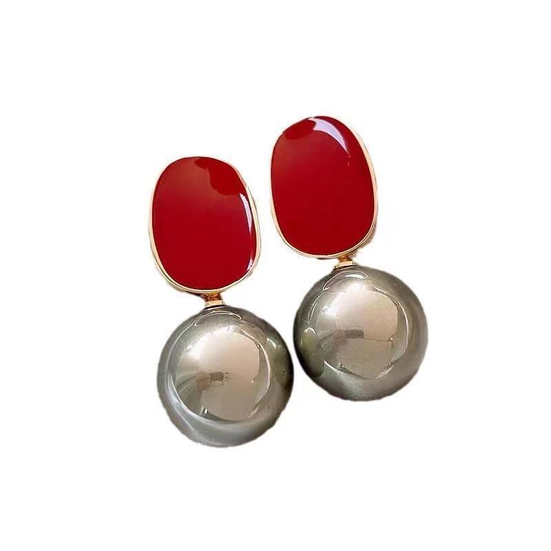 Vintage Oil Dripping Red Pearl Earrings