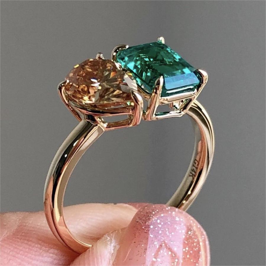 Green Yellow Zircon Square Stone Ring