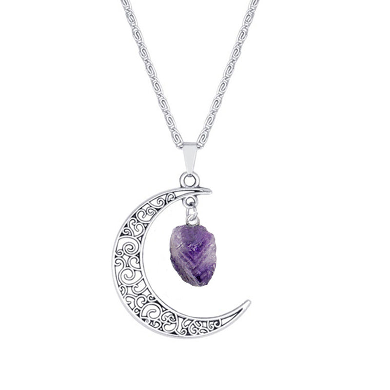 Vintage Purple Natural Stone Moon Necklaces