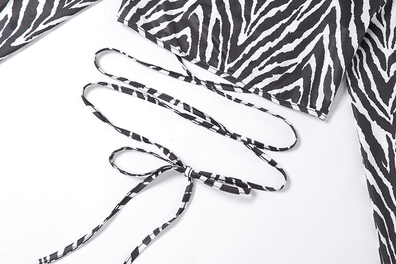 Striped Print Lace-up Short Tops