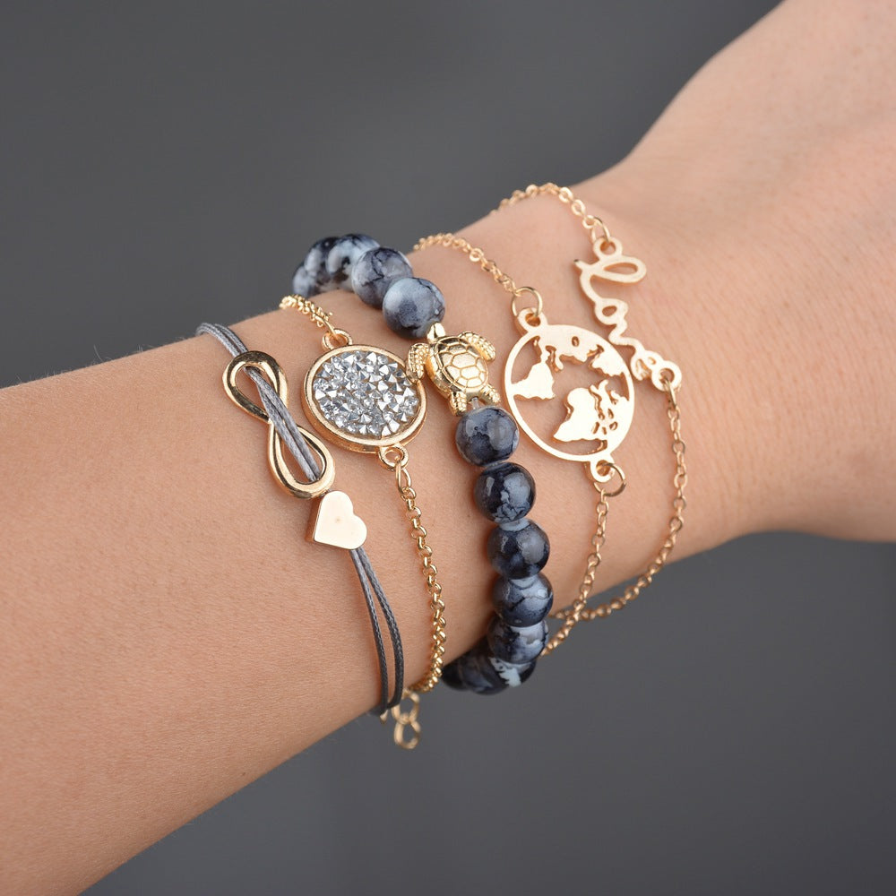 Turtle Heart Map Charm Bracelets