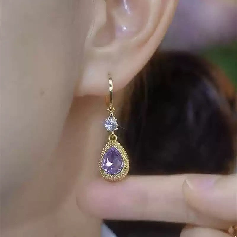 Purple Droplet Zircon Durian Earrings