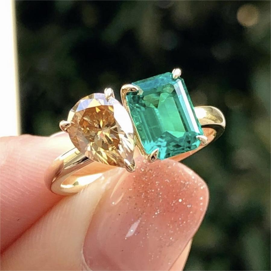 Green Yellow Zircon Square Stone Ring