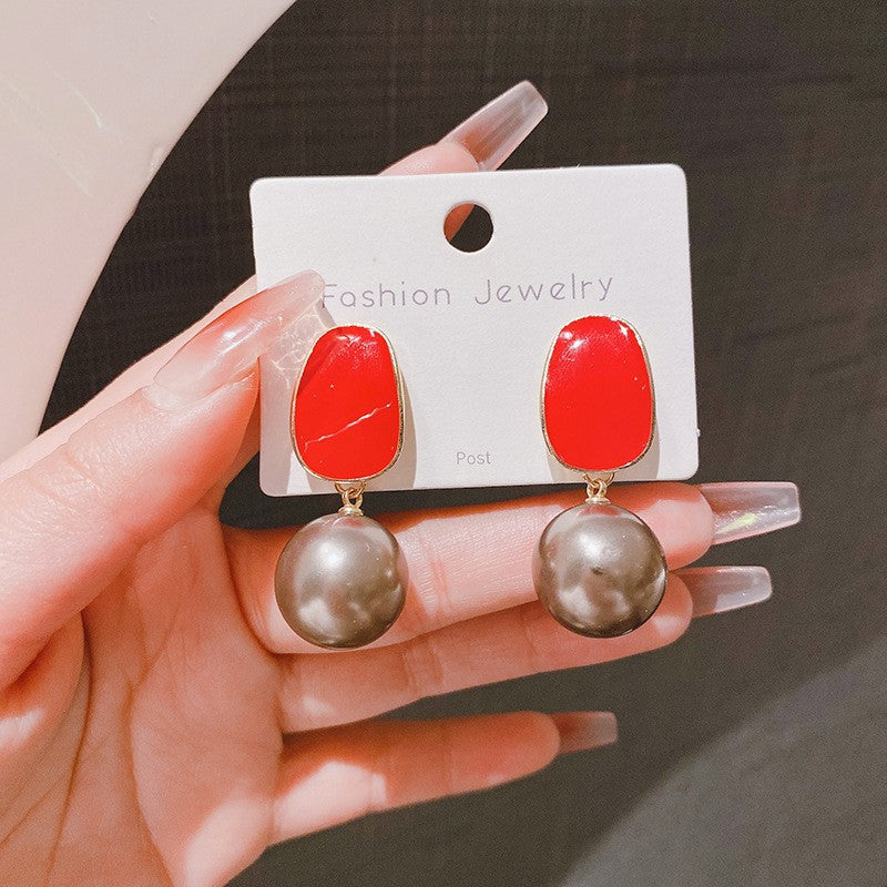 Vintage Oil Dripping Red Pearl Earrings