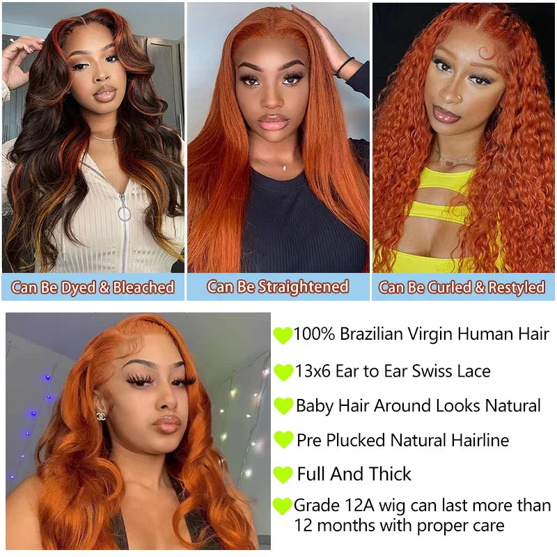 Ginger Orange Lace Front Human Hair Wigs
