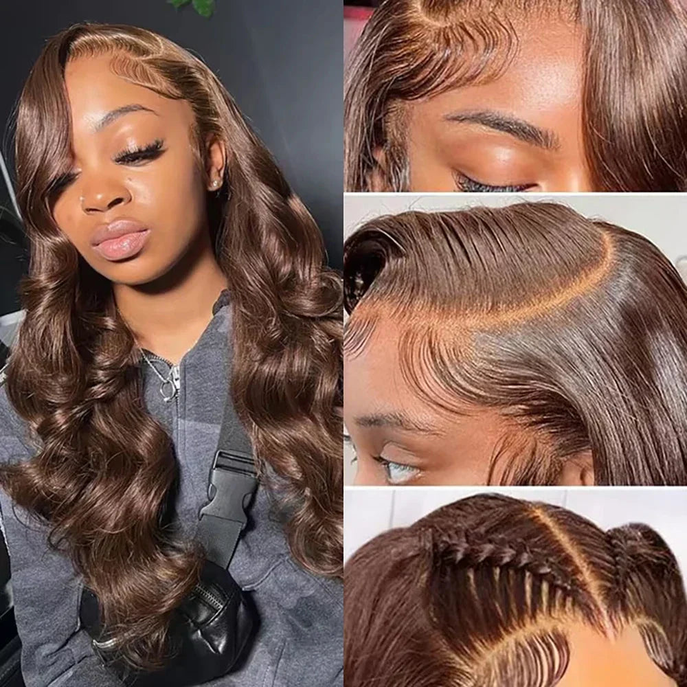 Chocolate Brown Body Wave Human Hair Wigs