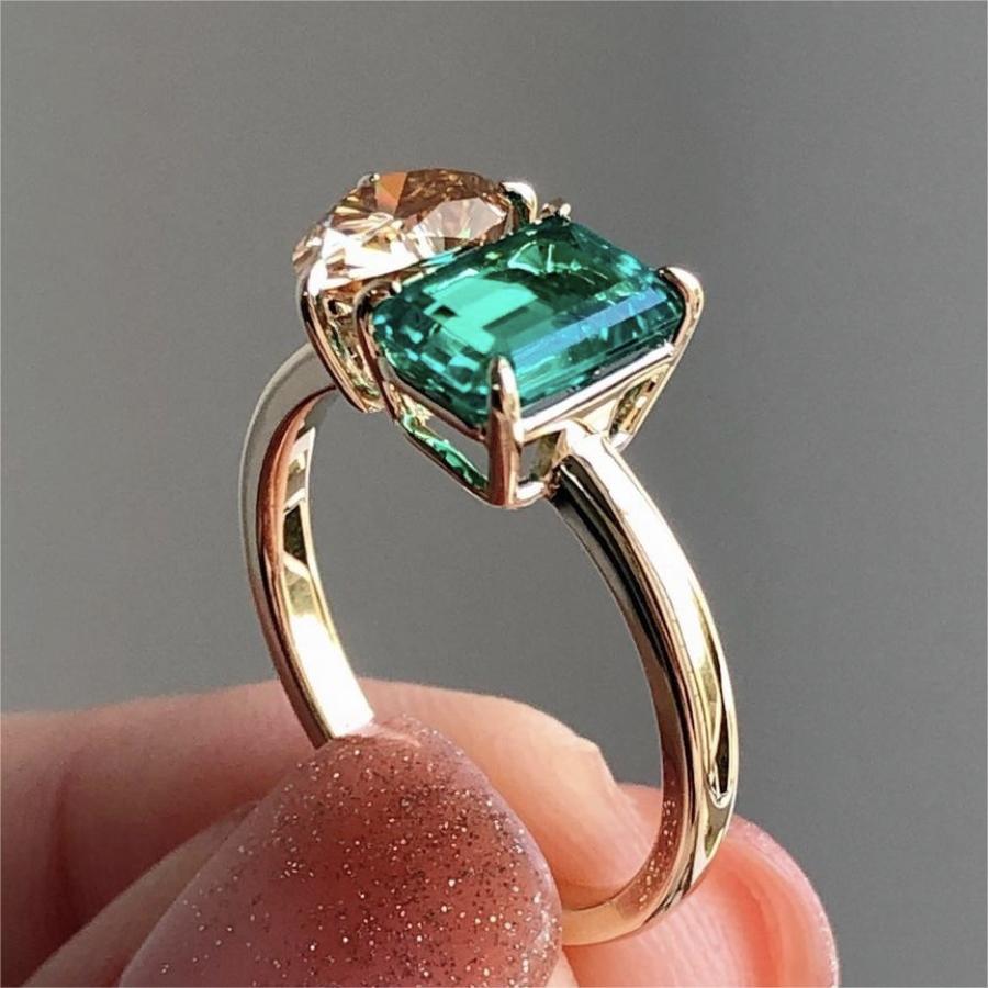 Green Yellow Zircon Square Stone Ring